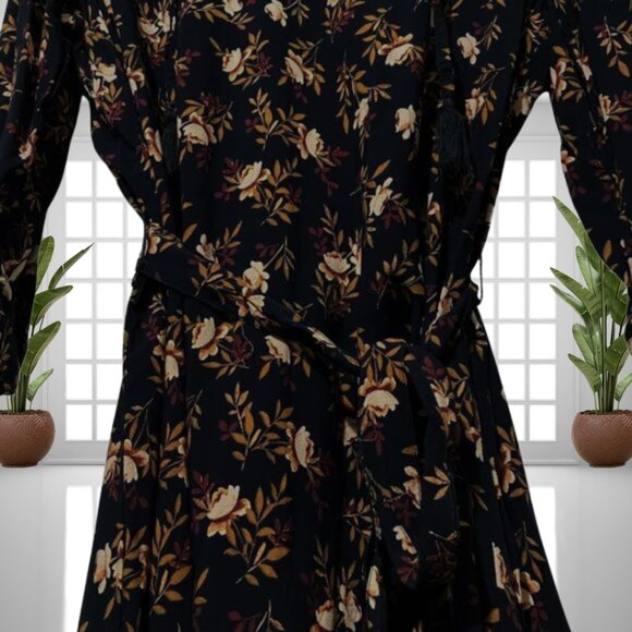 Beachlunchlounge XXL Boho Floral Dress Tie Belt Waist Tassel Neckline Rayon - Picture 6 of 11